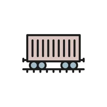 Freight car on rails, cargo wagon, train flat color line icon. Stock Illustration