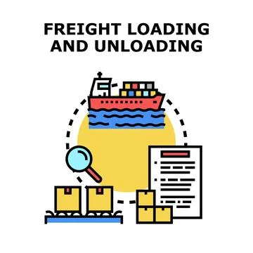 Freight cargo shipping loading unloading logistics concept Stock Illustration