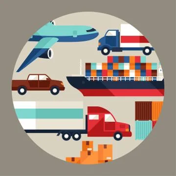 Freight cargo transport background in flat design style Stock Illustration