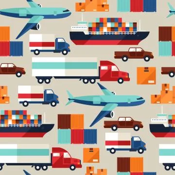 Freight cargo transport seamless pattern in flat design style Stock Illustration