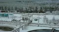 Freight carriages passing near water treatment plant HD Footage
