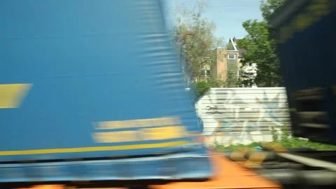 Freight cars  from a moving train Stock Footage 230143077