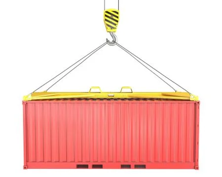 Freight container hoisted on container spreader Stock Illustration