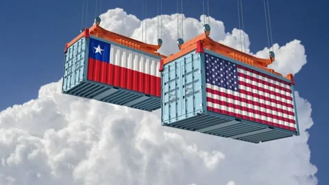 Freight container loading. Two Container with Chile and USA national flags. Stock Footage 158088699