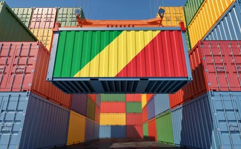 Freight container with Republic of the Congo flag. Stock Illustration