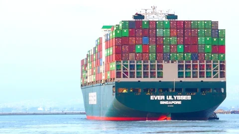 Freight container ship sails time lapse 4k intro video for business Video stock 90511280