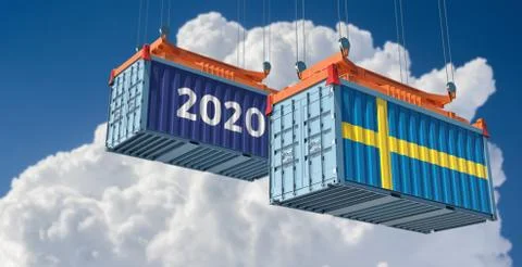 Freight container with Sweden flag. 3D Rendering Stock Illustration