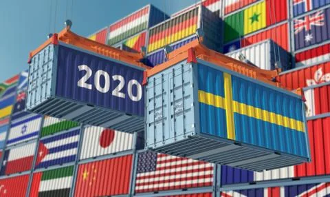 Freight container with Sweden flag. 3D Rendering Stock Illustration