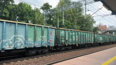 Freight container train passing. Modlin, Poland Stock Footage 286034584