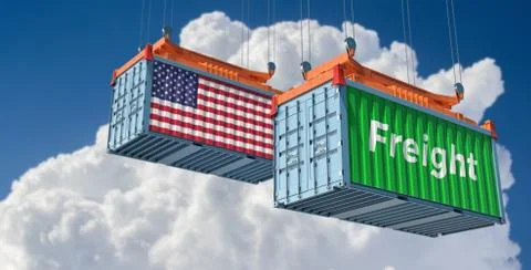 Freight container with USA flag. 3D Rendering Stock Illustration
