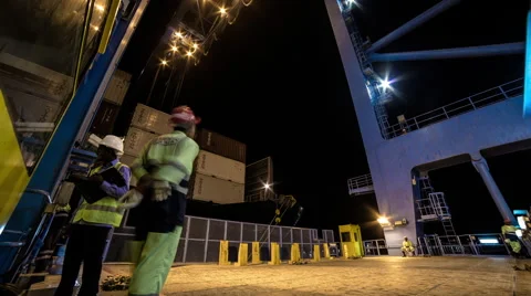 Freight Containers On Crane At The Docks Timelapse Stock Footage 63086557