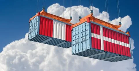 Freight containers with Denmark and Peru national flags. Stock Illustration