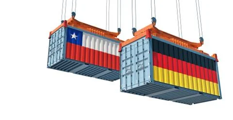 Freight containers with German and Chile flag. 3D Rendering Stock Illustration