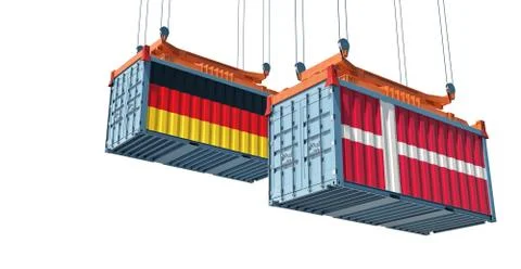 Freight containers with German and Denmark flag. 3D Rendering Stock Illustration