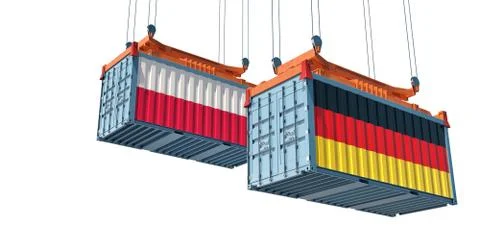 Freight containers with German and Poland flag. Illustrazione stock