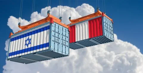 Freight containers with Israel and Peru national flags. Stock Illustration