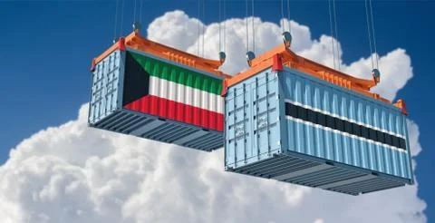 Freight containers with Kuwait and Botswana flag. Stock Illustration