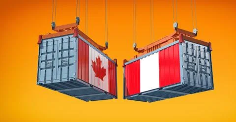 Freight containers with Peru and Canada flag. Stock Illustration