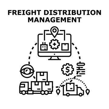 Freight distribution management system controlling global logistics Stock Illustration