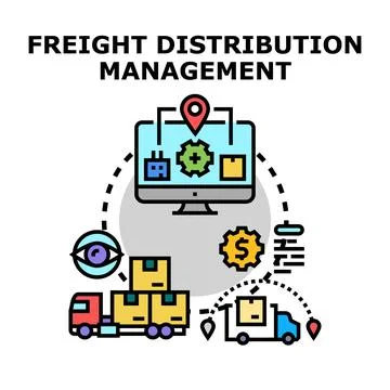 Freight distribution management system controlling global logistics Stock Illustration