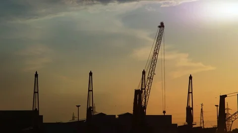 Freight Dock Crane Working At Sunset Stock Footage 78014757