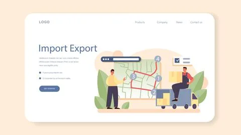 Freight forwarder web banner or landing page. Loader in uniform delivering Stock Illustration