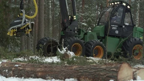 Freight forwarder working in the winter forest Stock Footage 70415806