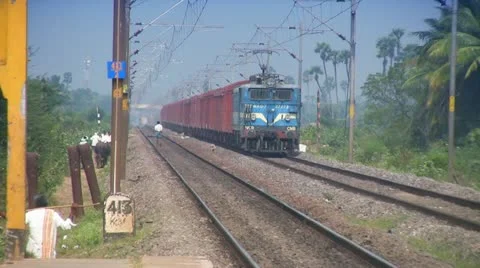 Freight Goods train passes through station in India Stock Footage 21251701