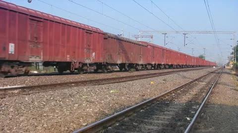 Freight Goods train passes through station in India Stock Footage 21645168
