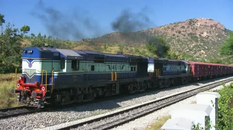  A freight goods train starts at Makalidurga station near Bangalore India. Stock Footage 20811752
