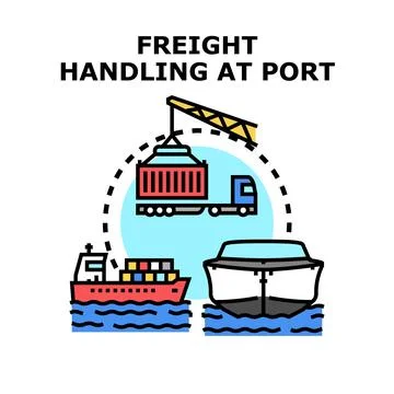 Freight handling at port vector concept illustration Illustrazione stock