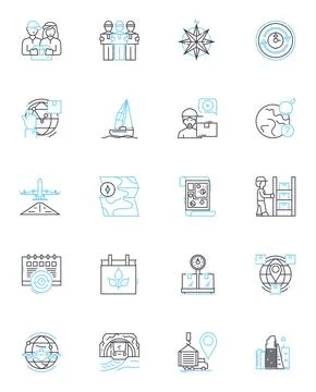 Freight Hauling linear icons set. Logistics, Transportation, Shipping, Cargo Stock Illustration