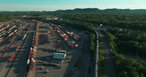 Freight Intermodal Rail Yard with Containers in Nashville, Tennessee Stock Footage 344216693