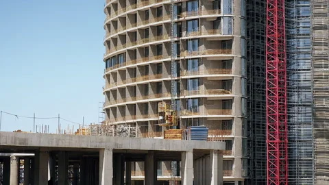 Freight lift elevator on Construction Site. Modern city concept Stock Footage 257563380