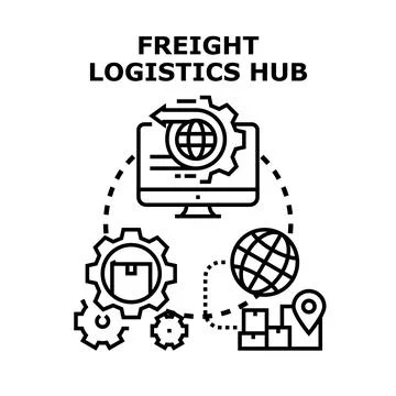 Freight logistics hub connecting global supply chain network Illustrazione stock