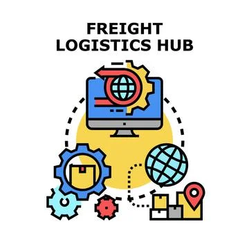 Freight logistics hub connecting global supply chain network Stock Illustration