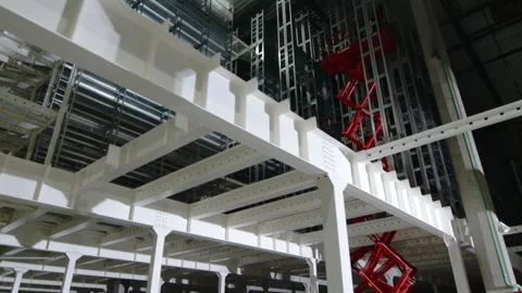 Freight-passenger elevator in industrial park for moving goods on floors Stock Footage 258897522