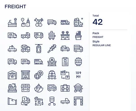 Freight Professional Vector Set with 42 Regular Line Detail Enhanced High R.. Stock Illustration