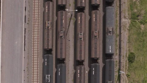 Freight railcars lined on parallel tracks at Port of Veracruz Stock Footage 345525523