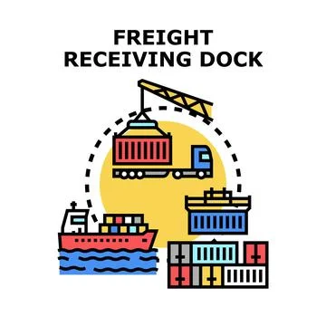 Freight receiving dock delivering global logistics cargo Stock Illustration