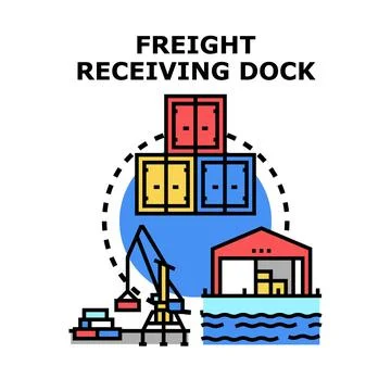 Freight receiving dock handling shipping containers and cargo Stock Illustration