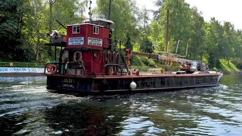 Freight on River (slow motion) Stock Footage 109290269