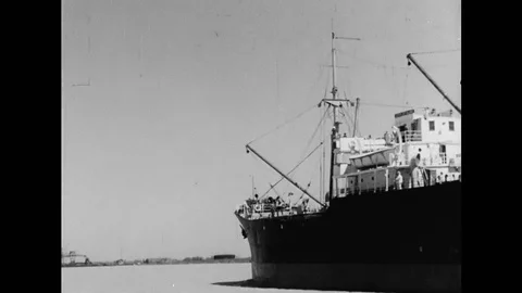 Freight Ship Arriving At Port Stock Footage 114368643
