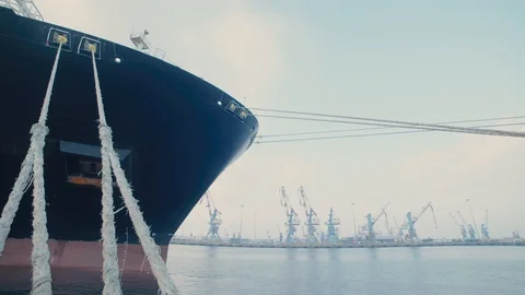 Freight ship docked at port Stock Footage 118594319
