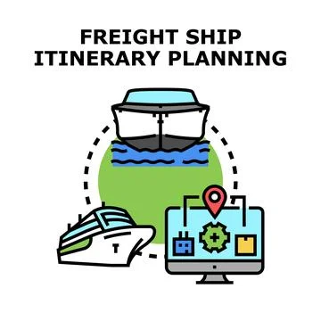 Freight ship itinerary planning global logistics concept 库存插图