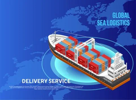 Freight ship over world map Ilustração Stock