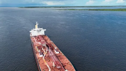 Freight ship sailing at Amazon River Manaus Brazil. Transportation. Stock Footage 197910819