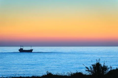 Freight ship in the sea Stock Photos