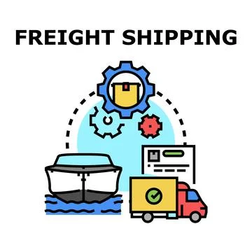 Freight shipping process delivering goods by land and sea Ilustração Stock