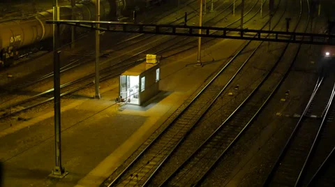 Freight station on night with cabin Stock Footage 58575747